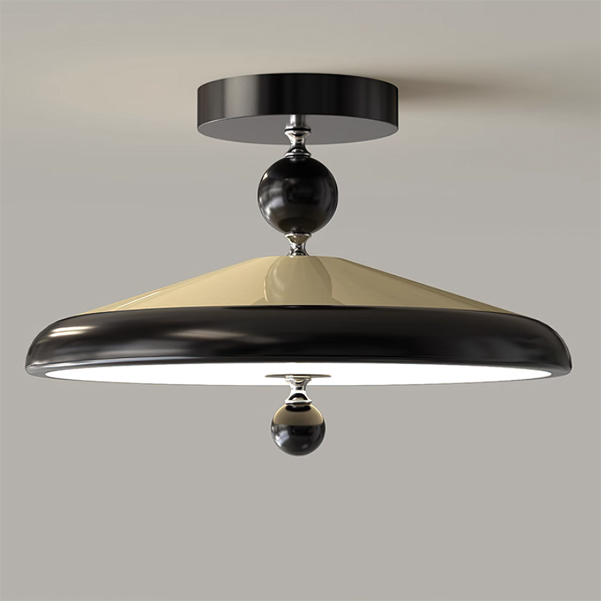 Sorvian plafondlamp met houten frame rond midcentury