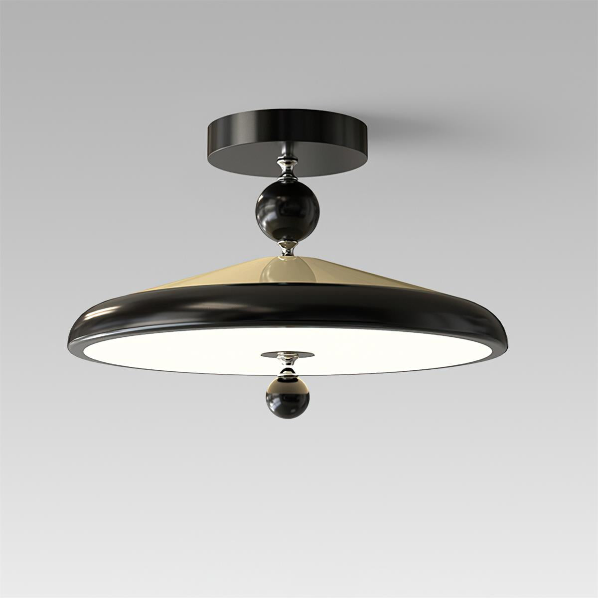 Sorvian plafondlamp met houten frame rond midcentury