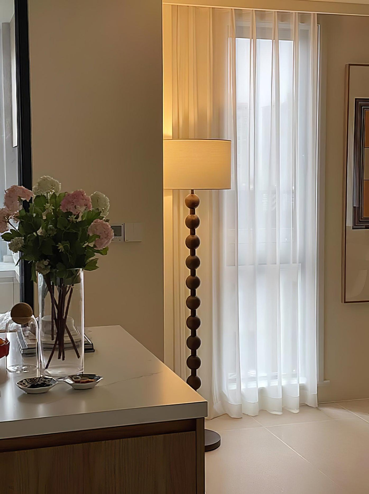 Paston houten vloerlamp met stoffen kap