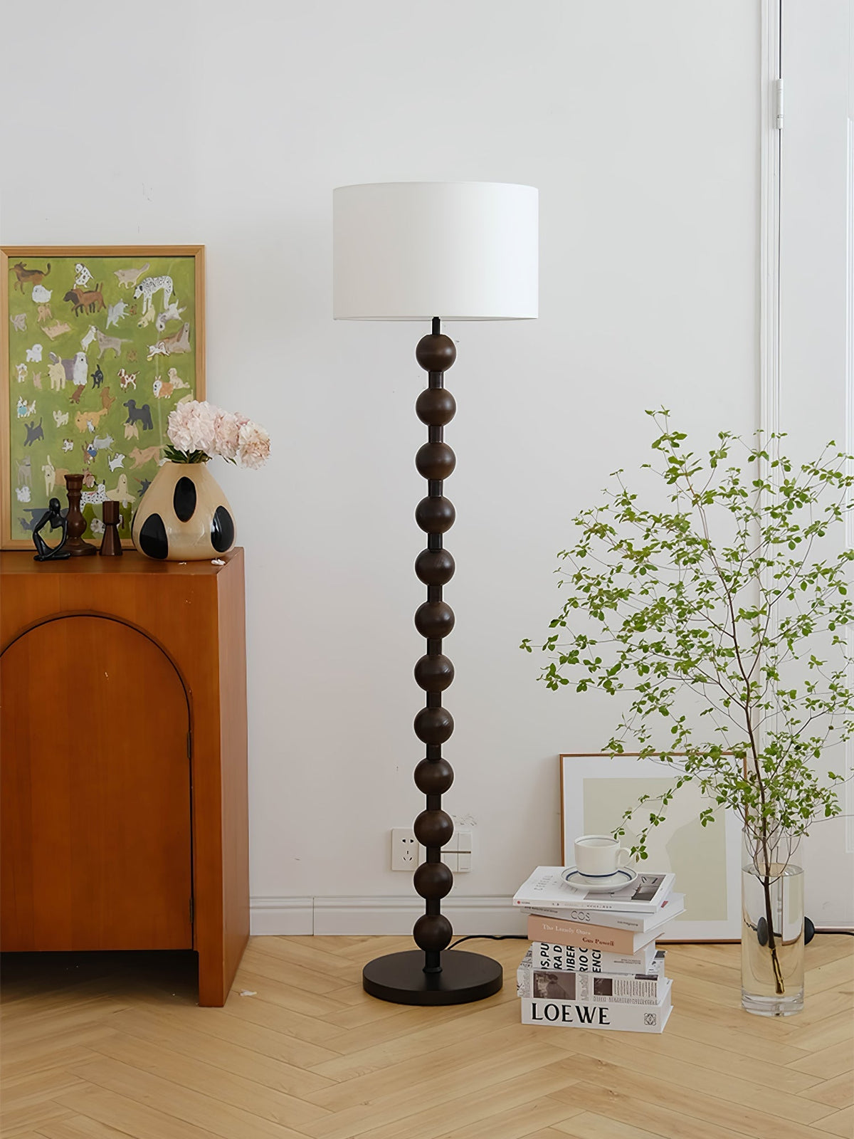 Paston houten vloerlamp met stoffen kap