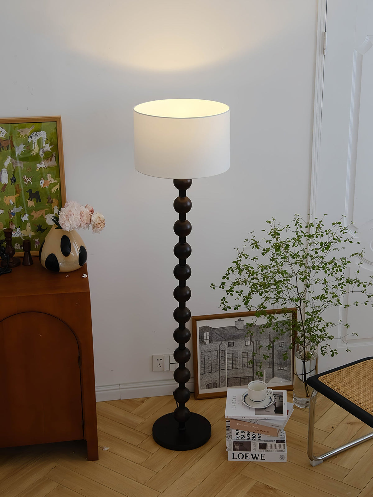 Paston houten vloerlamp met stoffen kap
