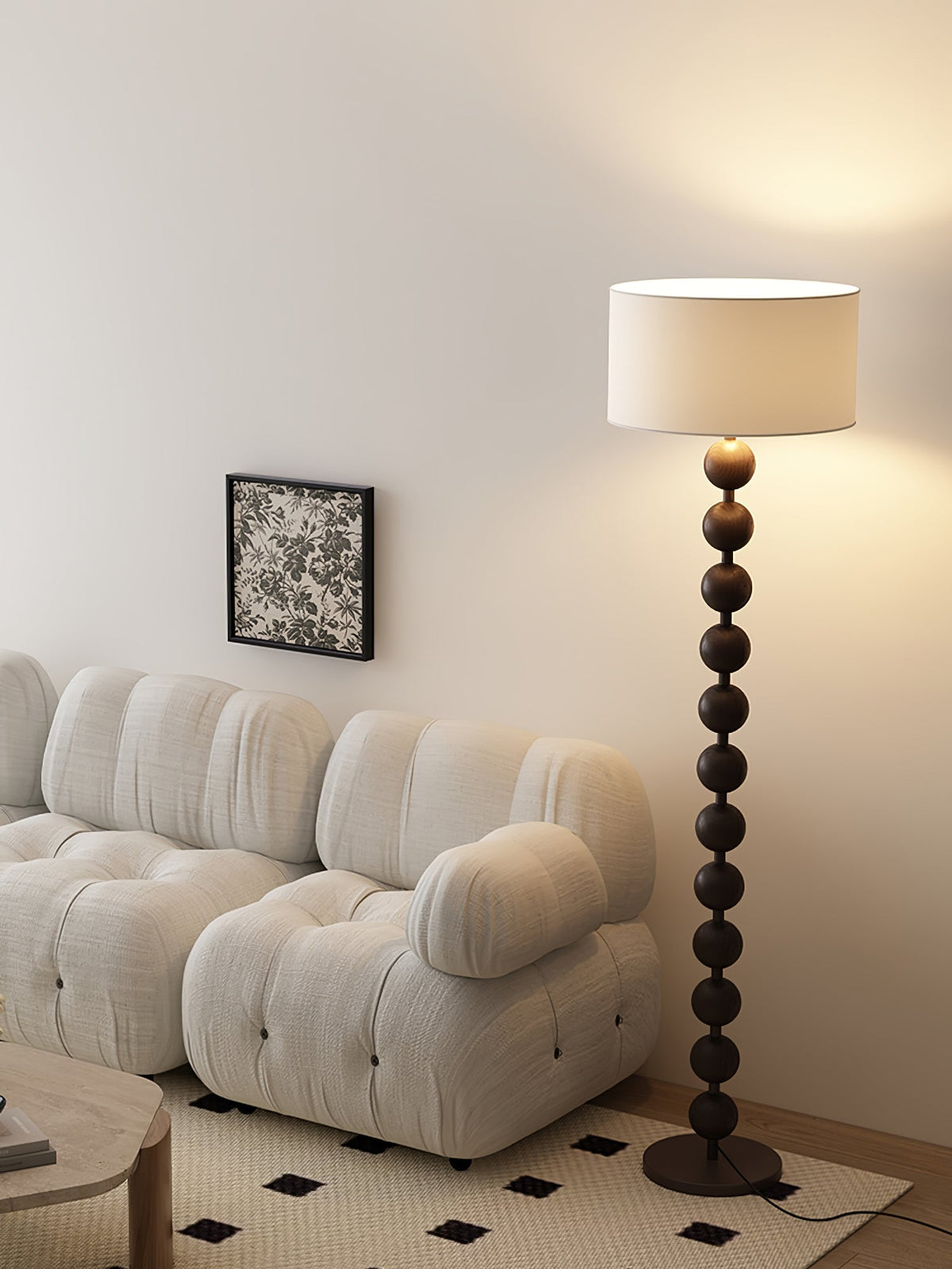 Paston houten vloerlamp met stoffen kap