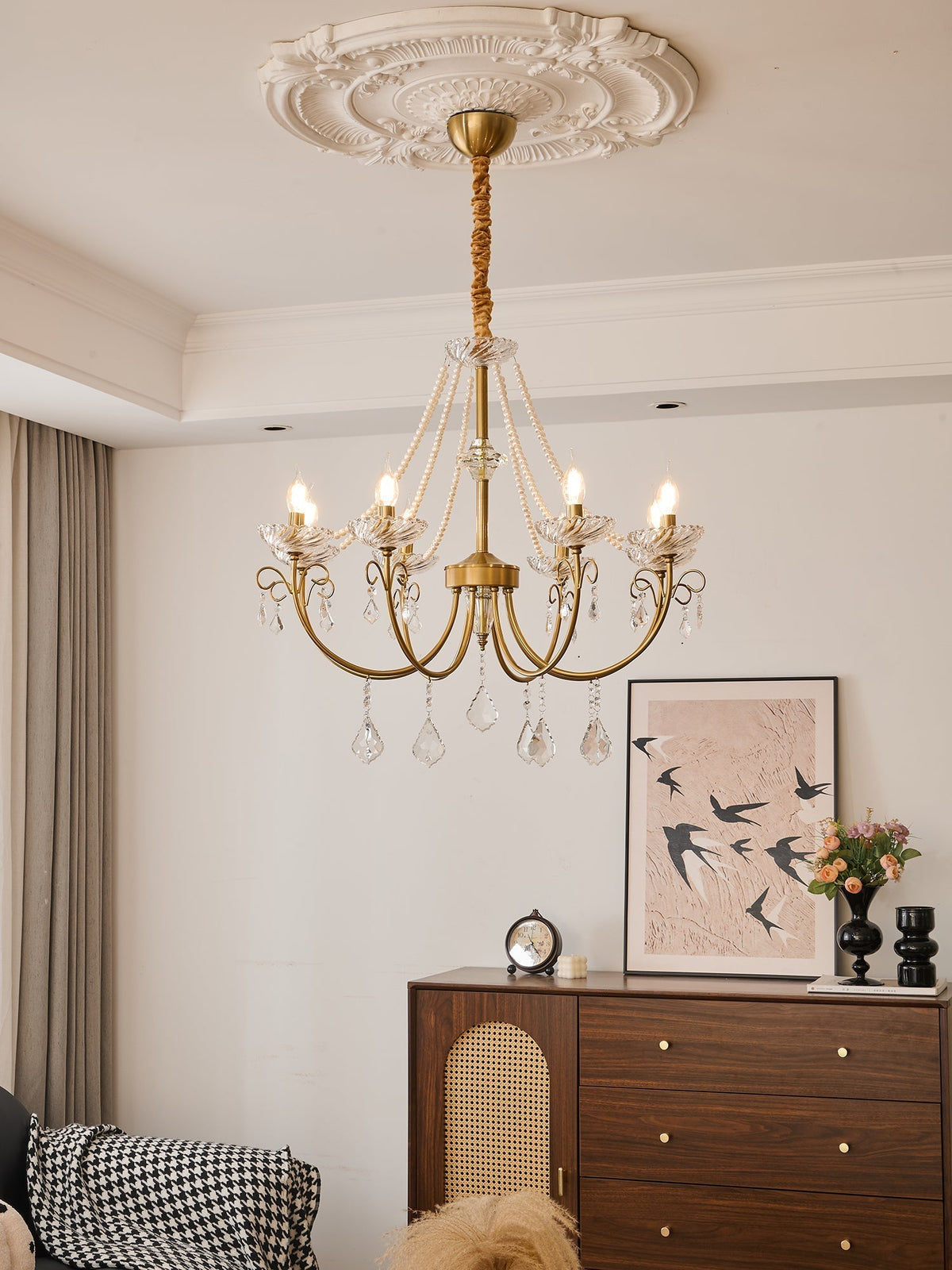 Elyisian kroonluchter met parel kristal elegante klassieke stijl