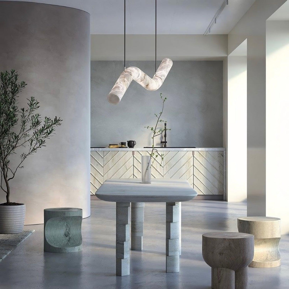 Luste albasten hanglamp met gesloten ring