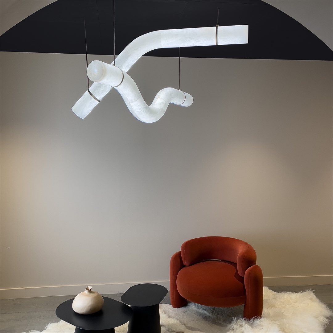 Luste albasten hanglamp met gesloten ring