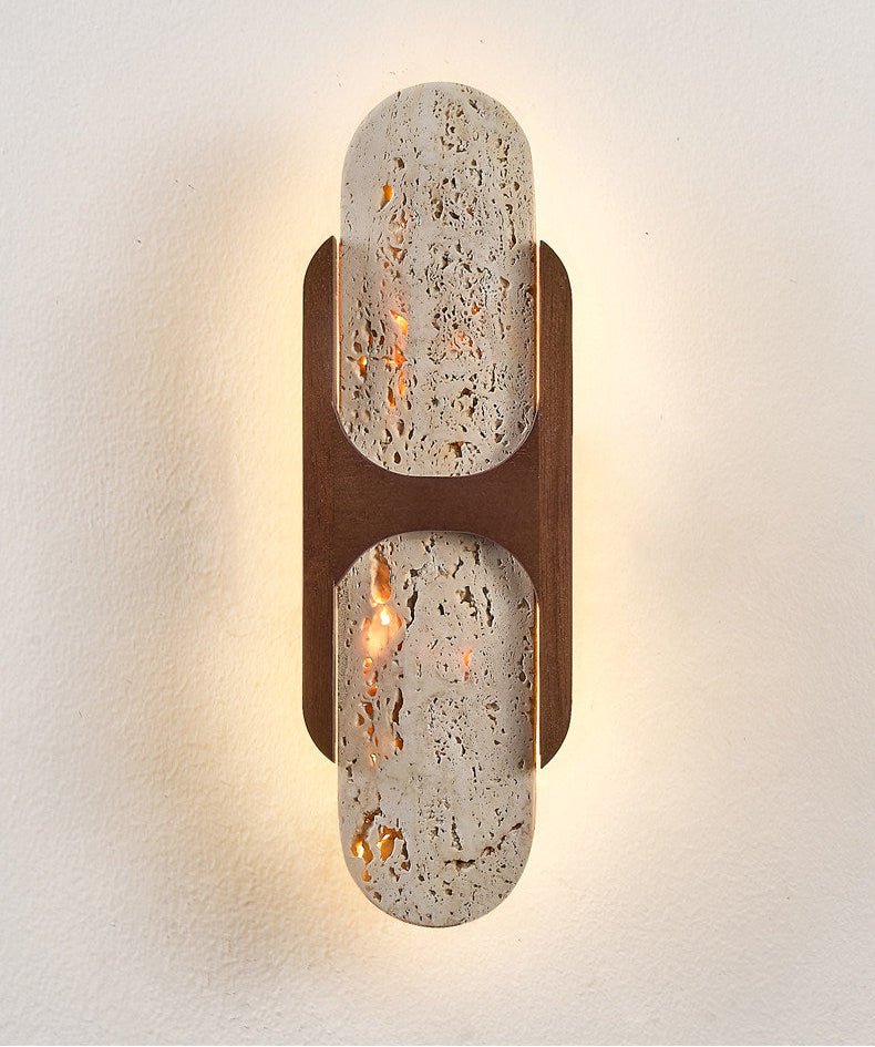 Valarise wandlamp met Geel travertin en Walnoot