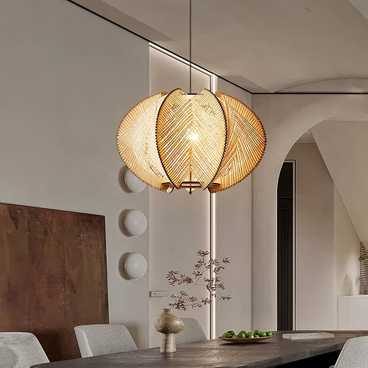 Atel hanglamp van hout en hennepkoord