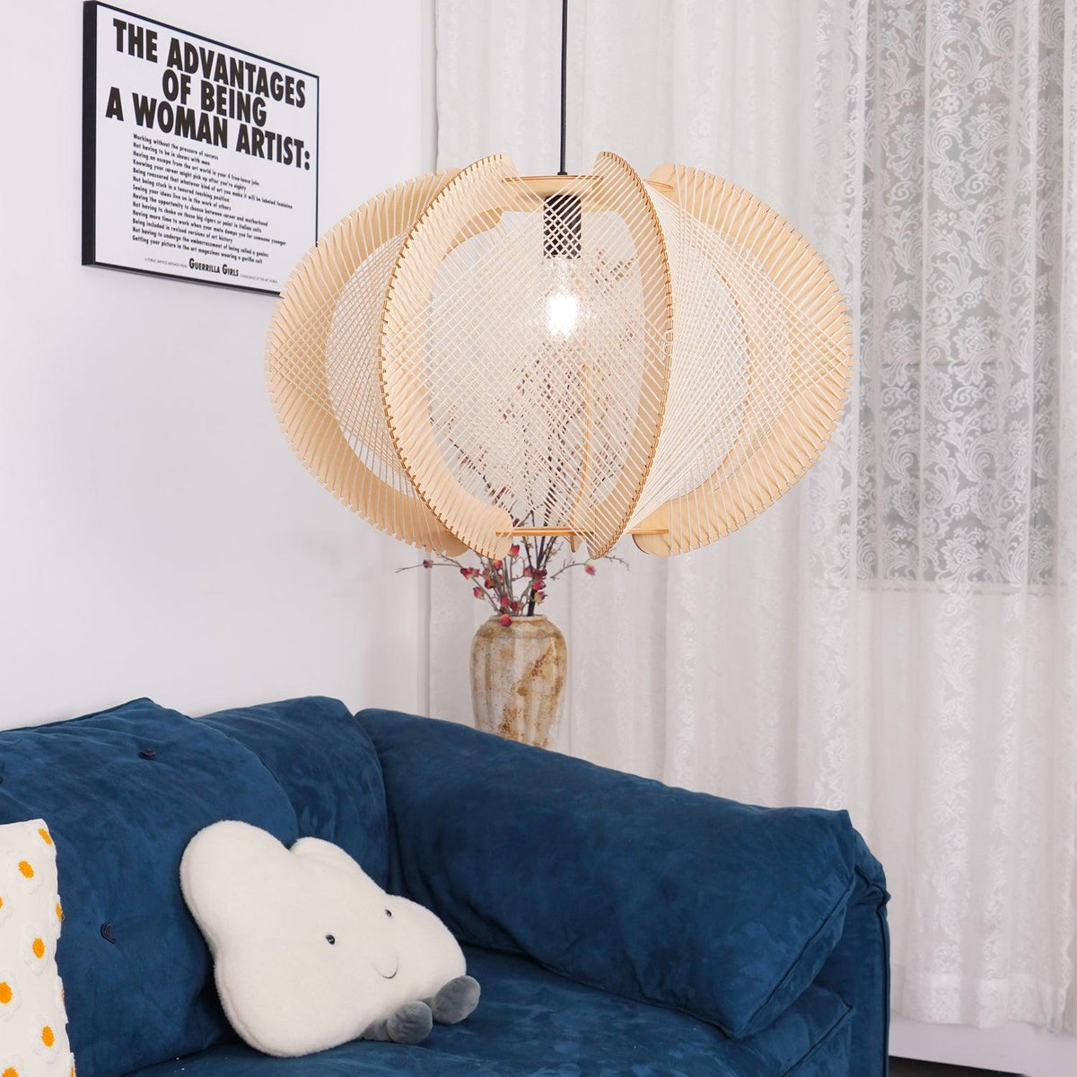 Atel hanglamp van hout en hennepkoord