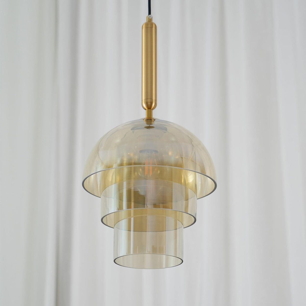 Renley hanglamp glazen kap cognac messing mid-century
