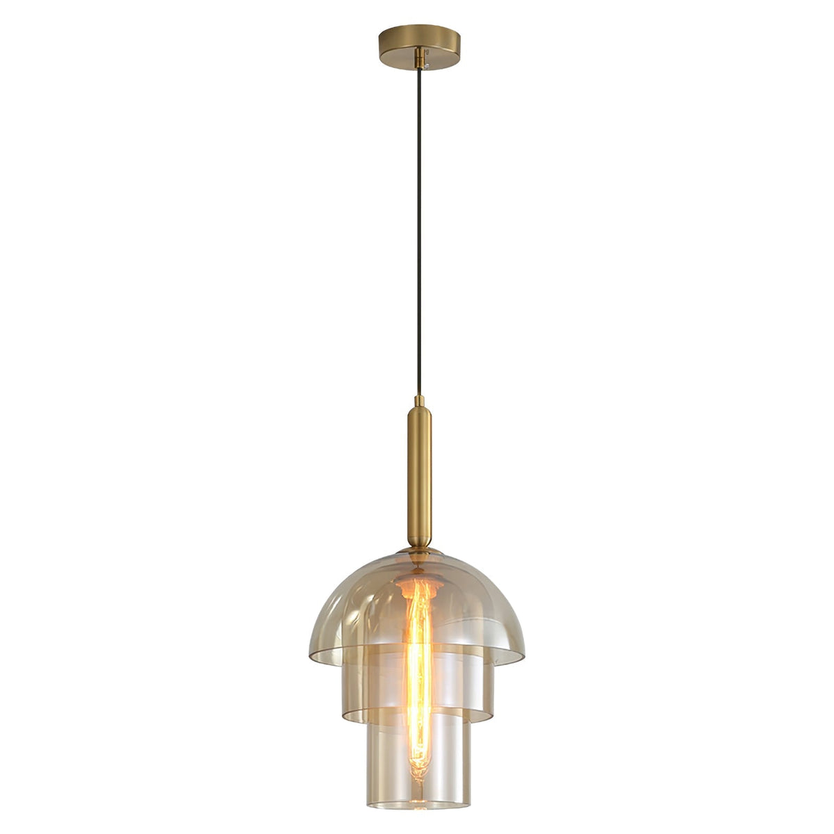 Renley hanglamp glazen kap cognac messing mid-century