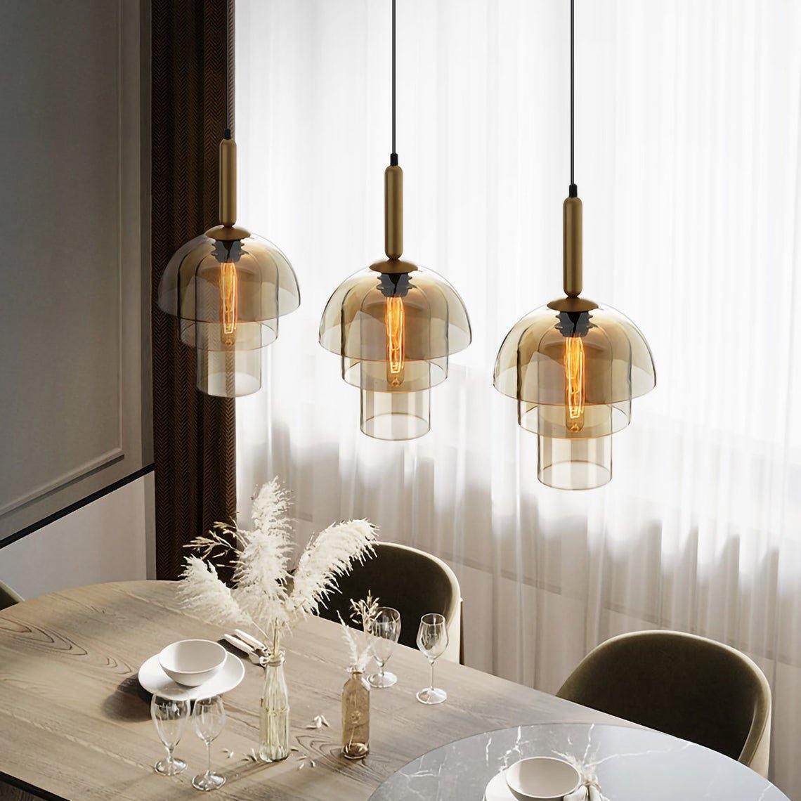 Renley hanglamp glazen kap cognac messing mid-century