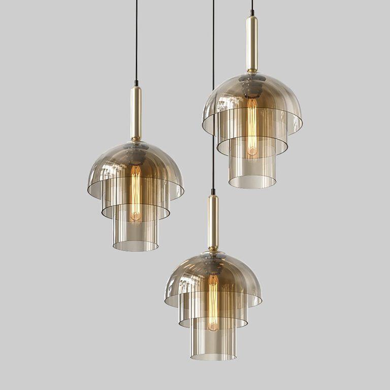 Renley hanglamp glazen kap cognac messing mid-century