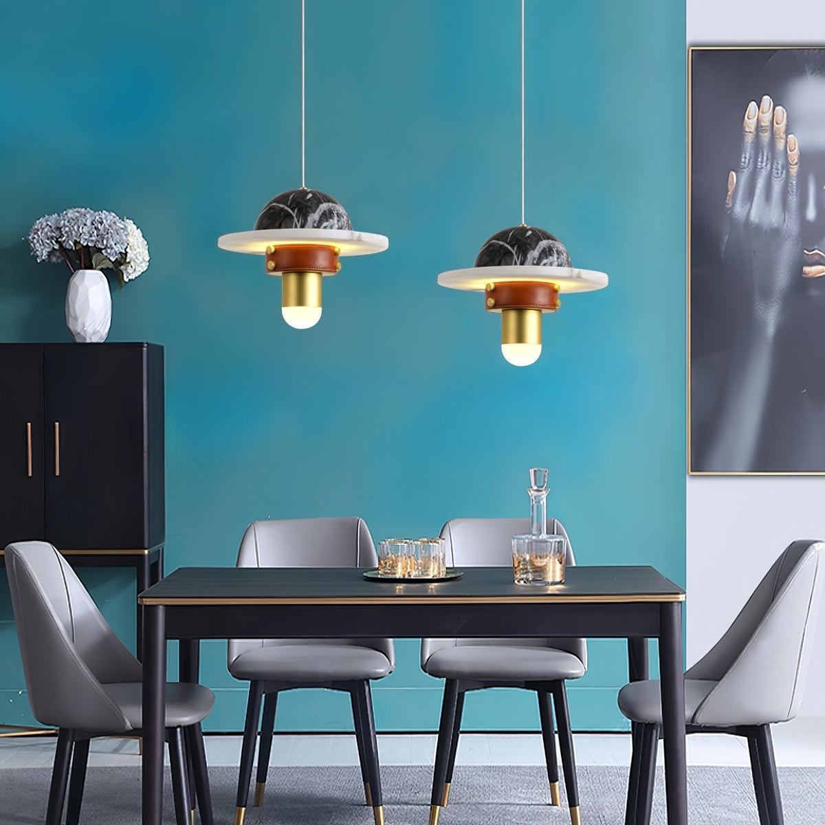 Jutta hanglamp marmer leer fusie