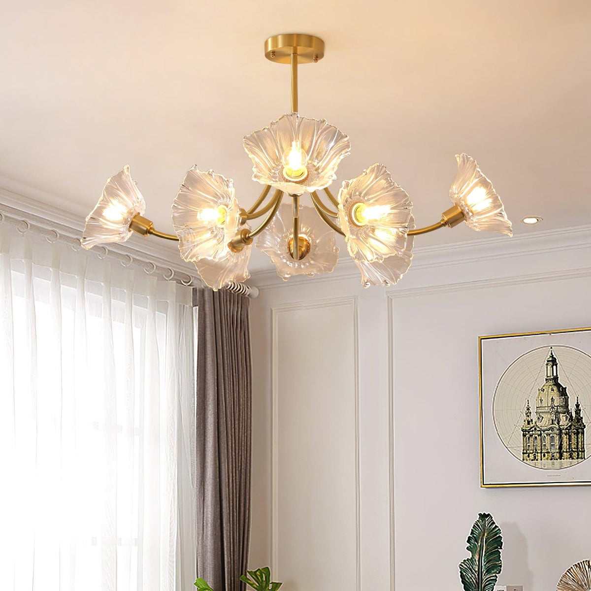 Fife Flower glas kroonluchter met messing afwerking