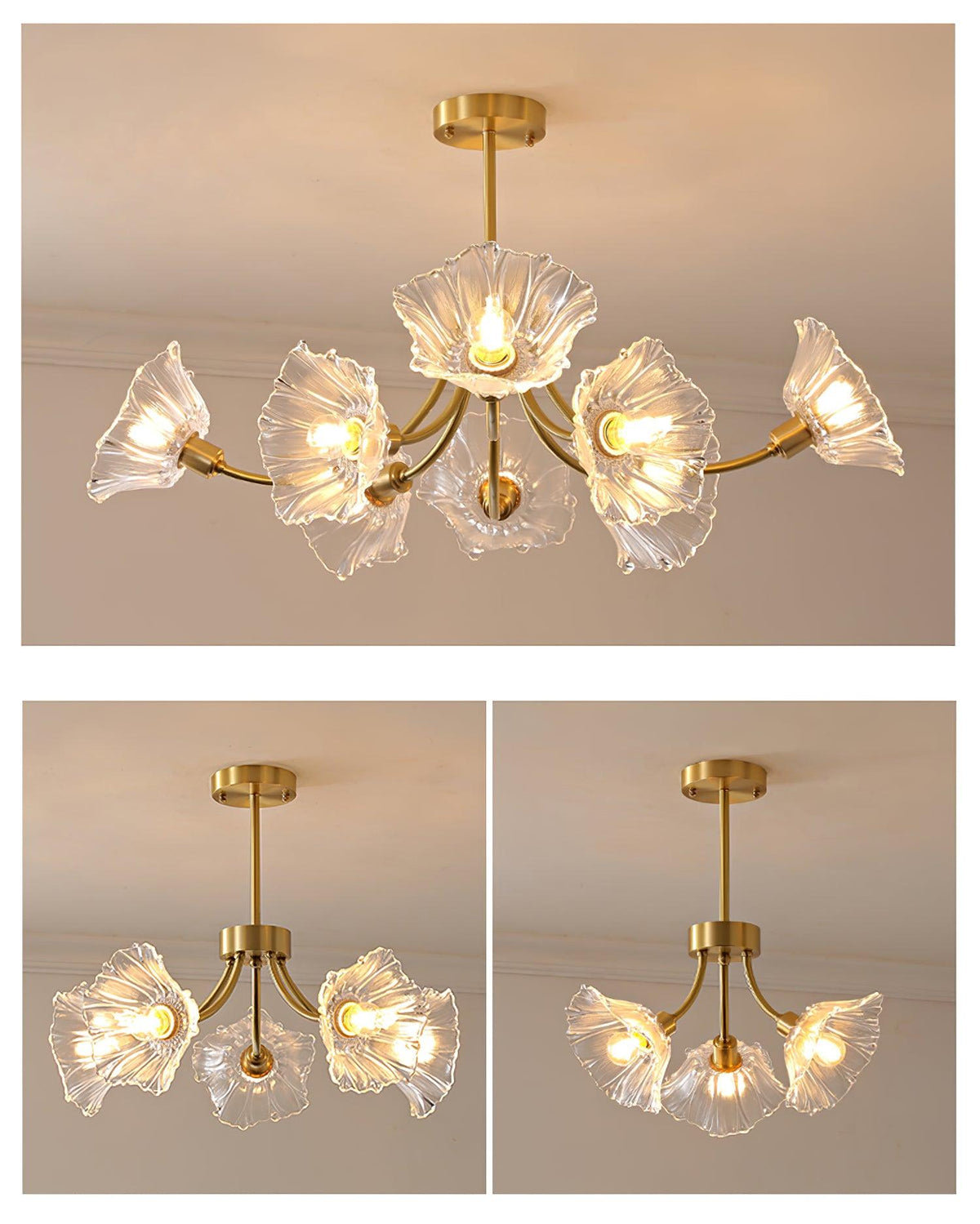 Fife Flower glas kroonluchter met messing afwerking