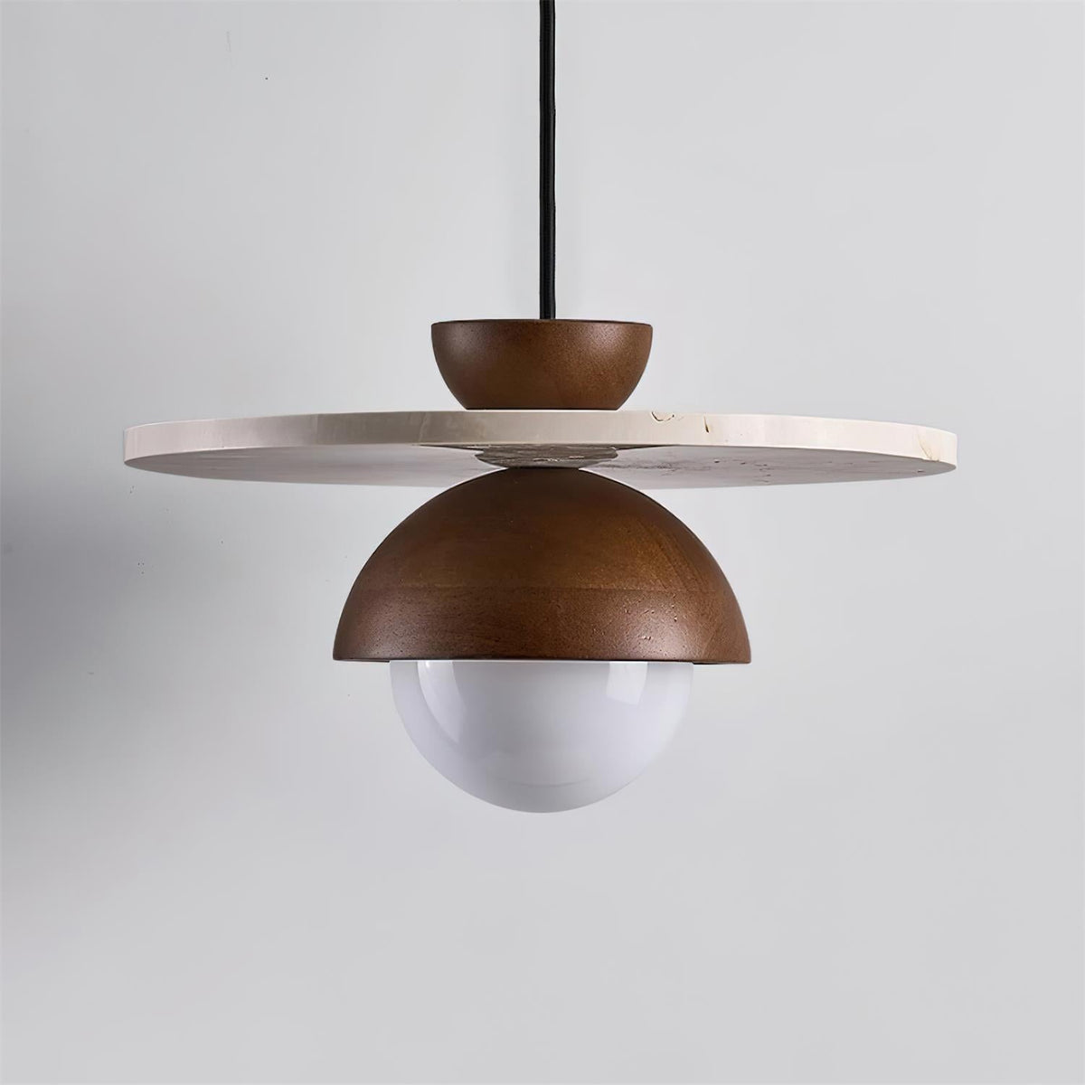 Calvion hanglamp travertin hout glas bol