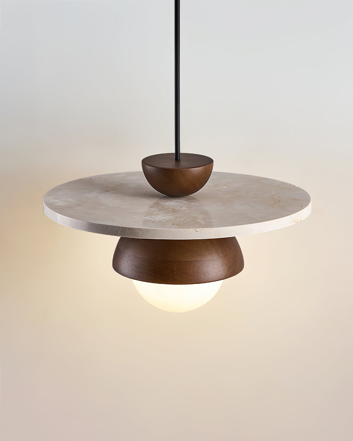 Calvion hanglamp travertin hout glas bol