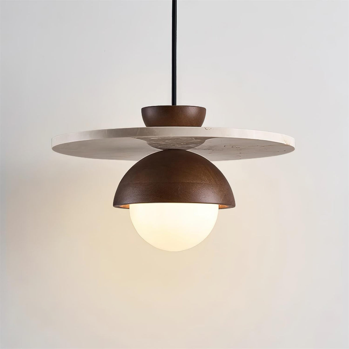 Calvion hanglamp travertin hout glas bol