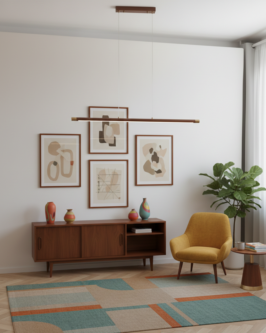Dash houten hanglamp met lange balkvorm