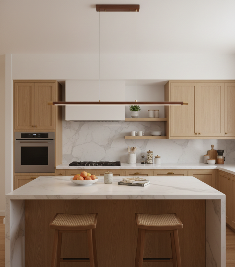 Dash houten hanglamp met lange balkvorm