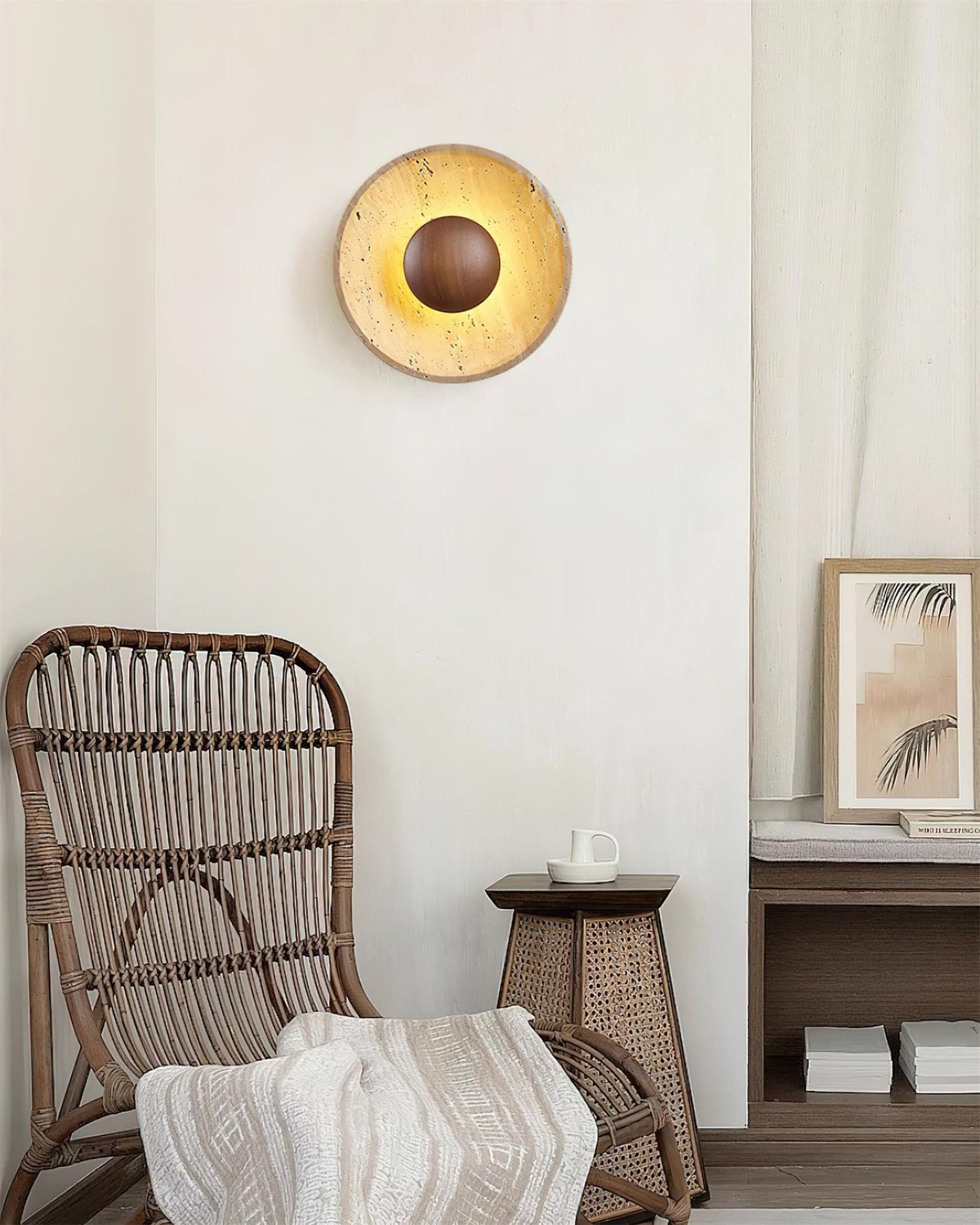 Norvian wandlamp rond travertin minimalistisch