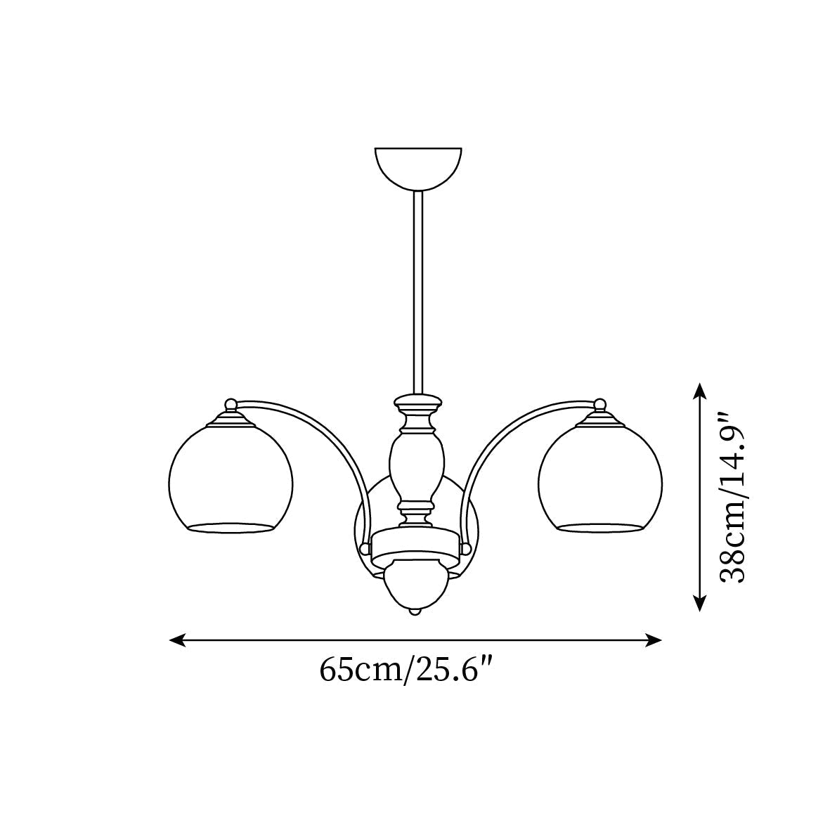 Kroonluchter met glazen kap, metalen frame en houten accenten, mid-century calm stijl