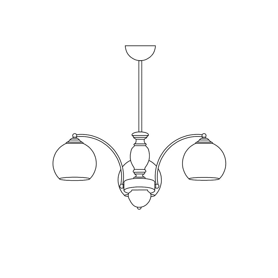 Kroonluchter met glazen kap, metalen frame en houten accenten, mid-century calm stijl