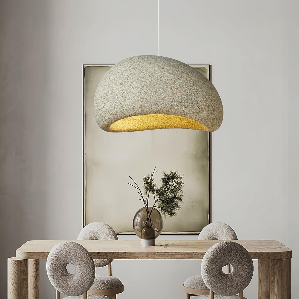 Tsukiyo Wabi-Sabi hanglamp met onregelmatige gebogen kap en gespikkelde textuur