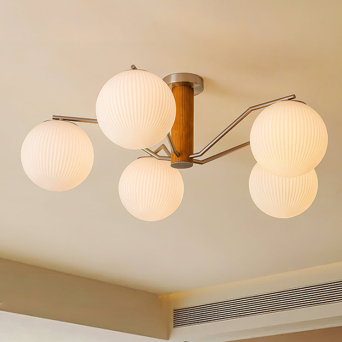 Plafondlamp met geïntegreerde LED/gloeilamp, bolvormige lampenkap, vlakke plafondlamp voor woonkamer
