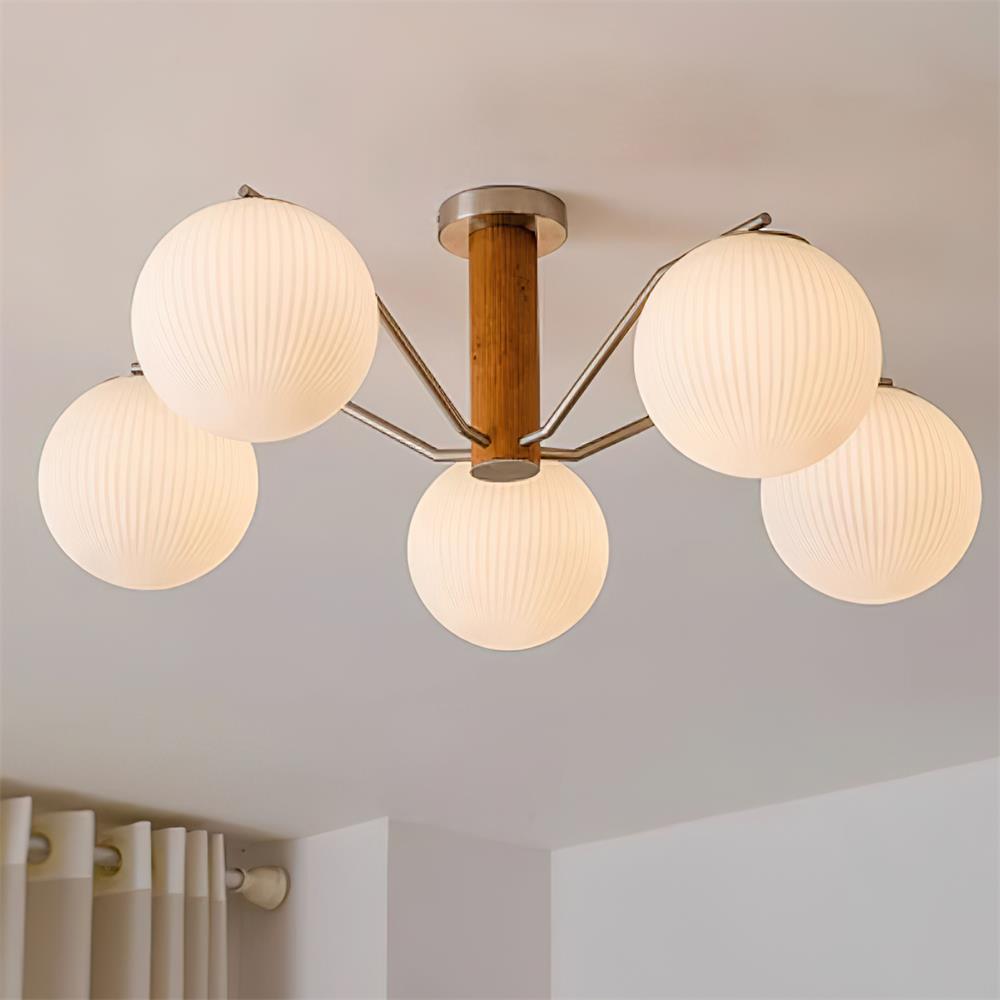 Plafondlamp met geïntegreerde LED/gloeilamp, bolvormige lampenkap, vlakke plafondlamp voor woonkamer