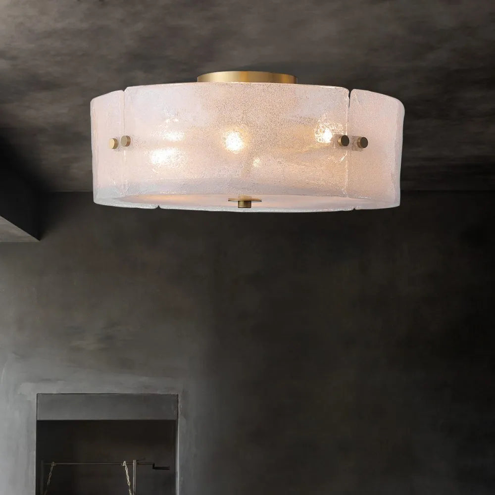 Velenella vlakke plafondlamp van glas van textuurglas