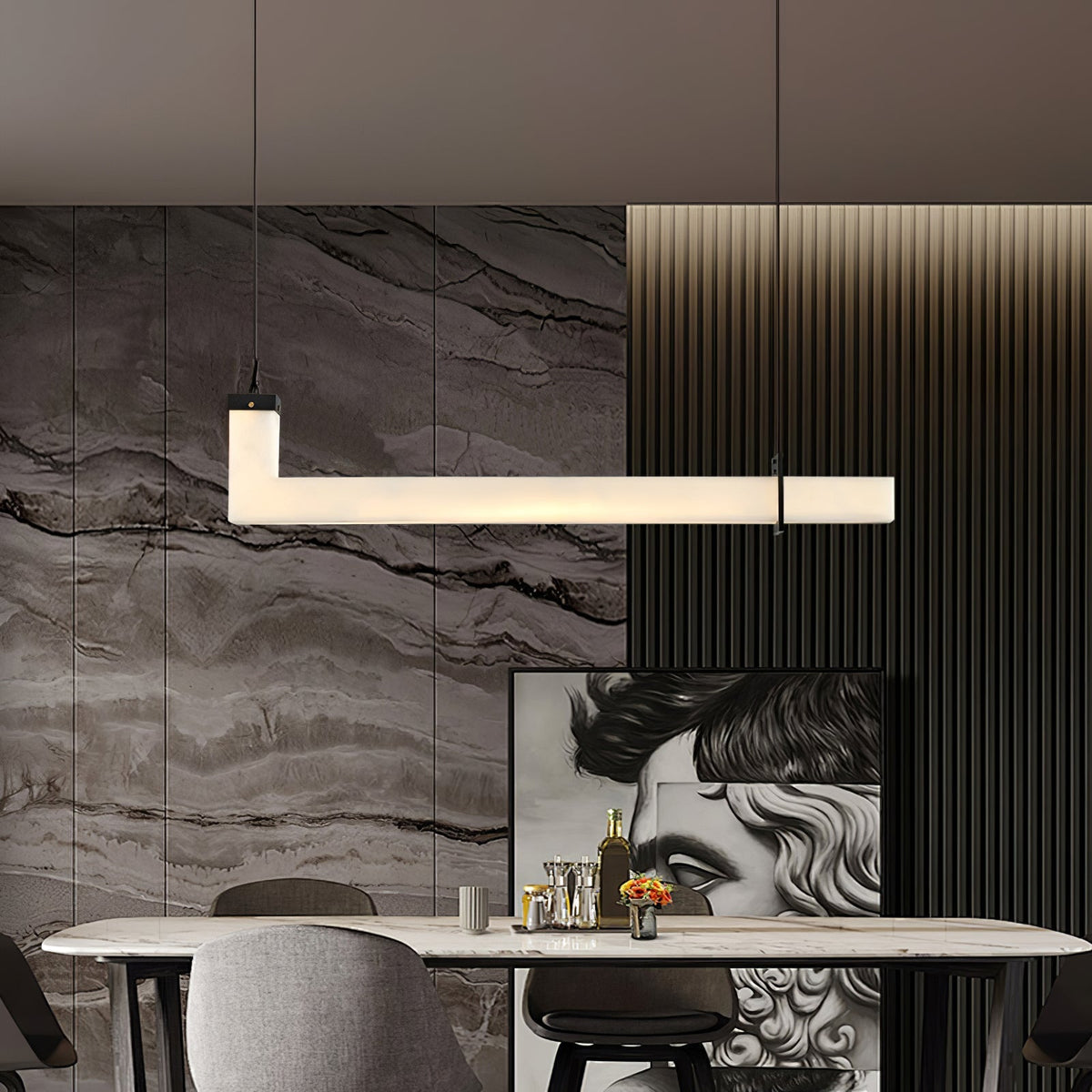 Nivienne Linear albasten hanglamp met goudkleurige accenten