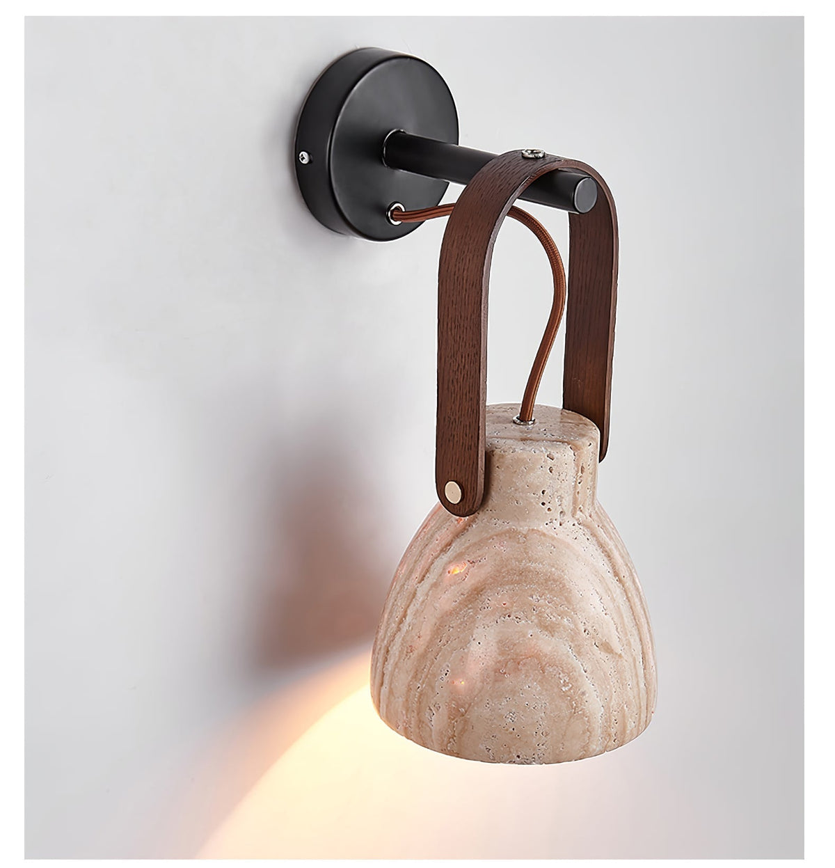 Tarix travertin wandlamp met Houten Handvat
