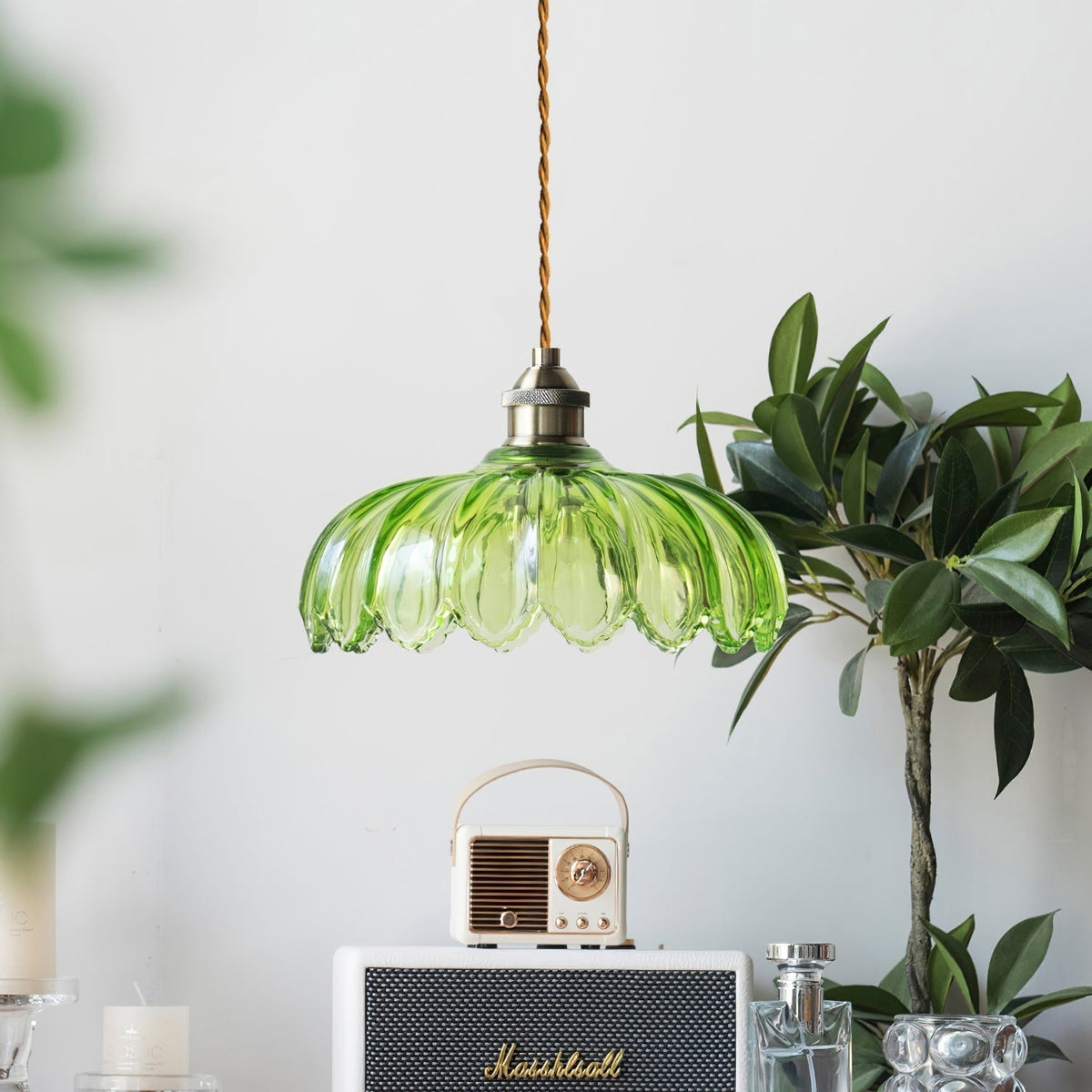 Limea Groene hanglamp met Bloemmotief van glas