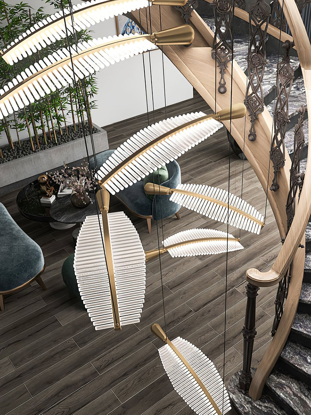 Kuo Kroonluchter Leaf Acryl Goud Elegante Moderne