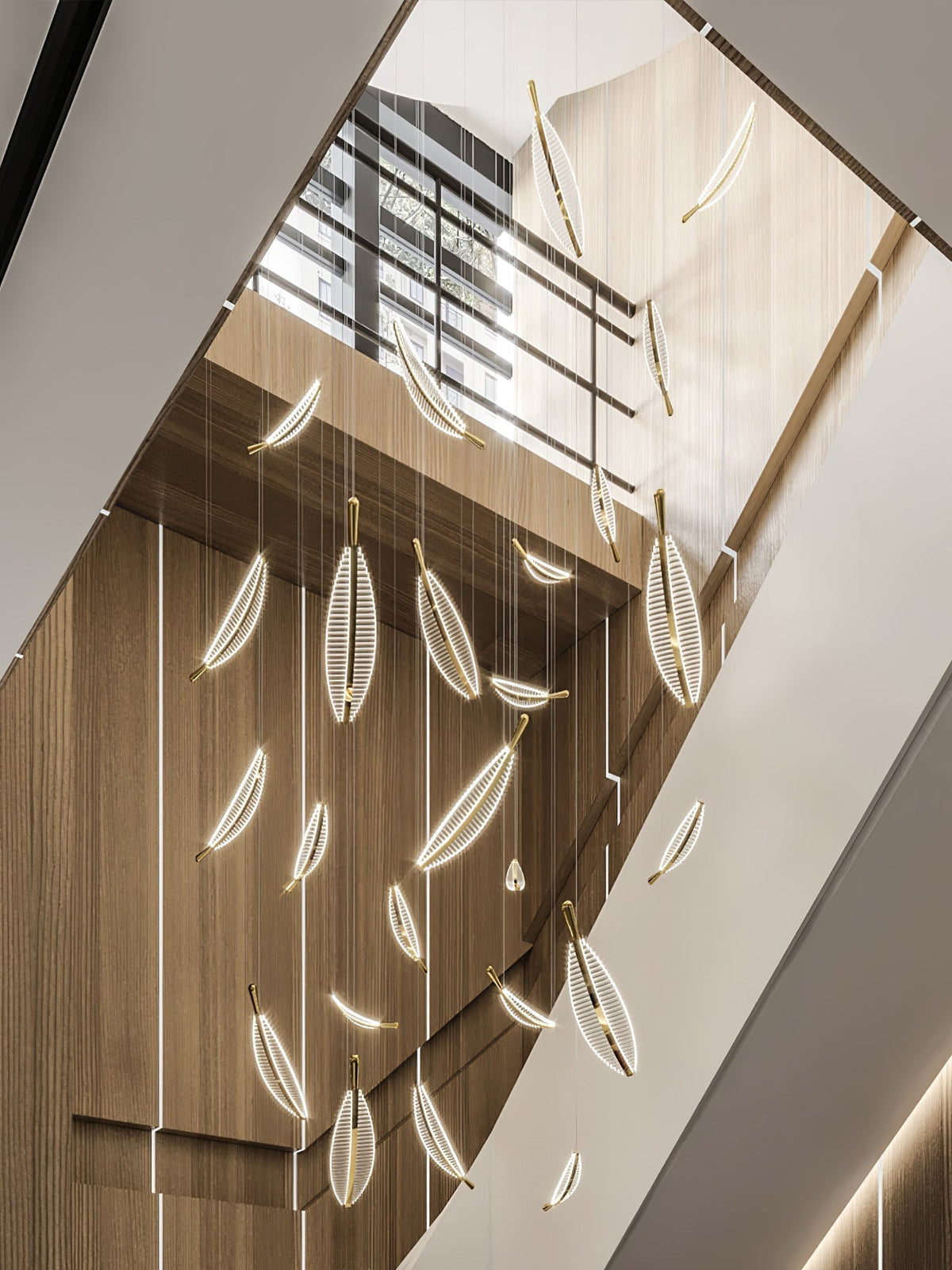 Kuo Kroonluchter Leaf Acryl Goud Elegante Moderne