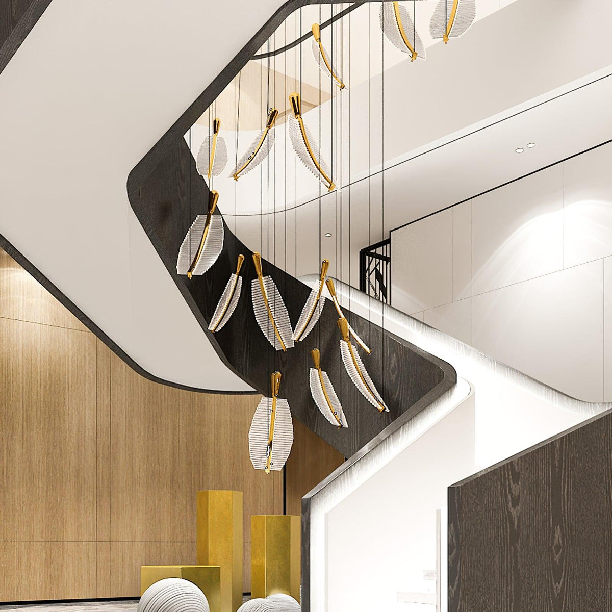 Kuo Kroonluchter Leaf Acryl Goud Elegante Moderne