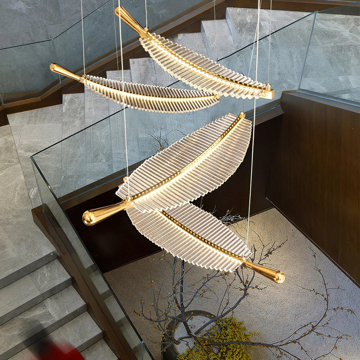 Kuo Kroonluchter Leaf Acryl Goud Elegante Moderne