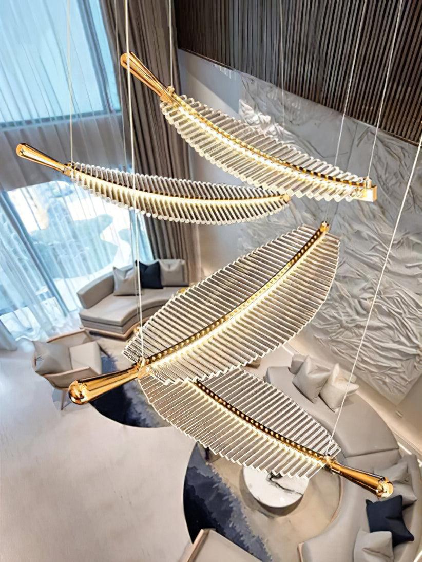 Kuo Kroonluchter Leaf Acryl Goud Elegante Moderne