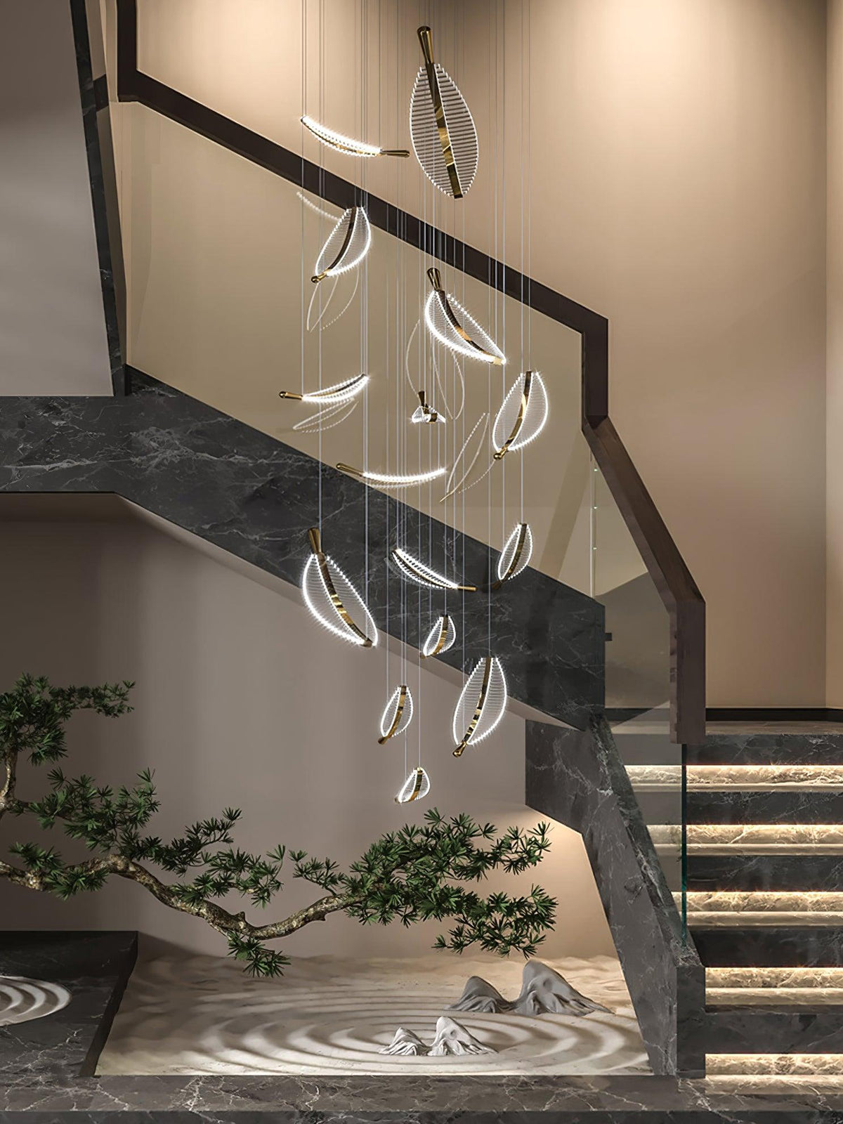 Kuo Kroonluchter Leaf Acryl Goud Elegante Moderne