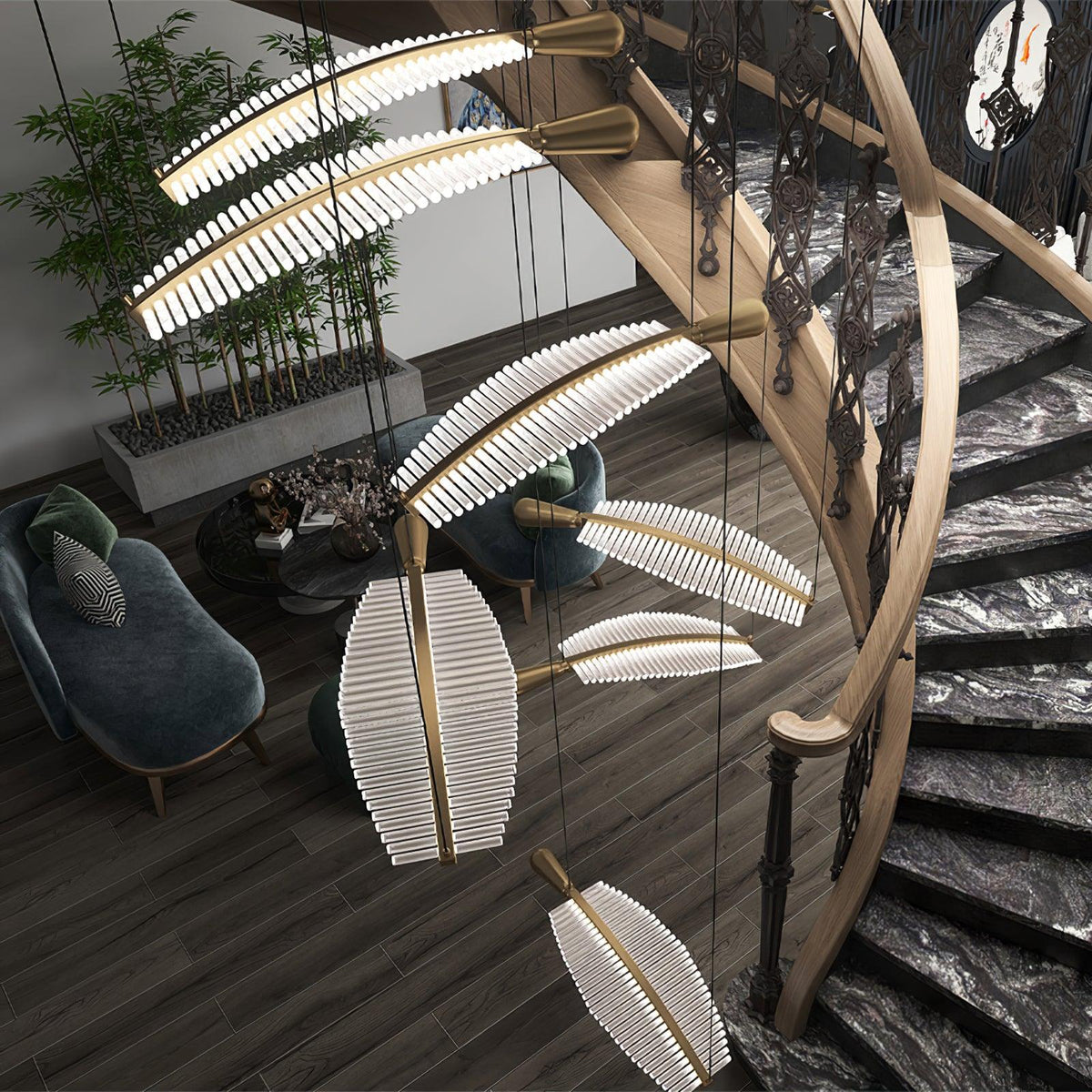 Kuo Kroonluchter Leaf Acryl Goud Elegante Moderne