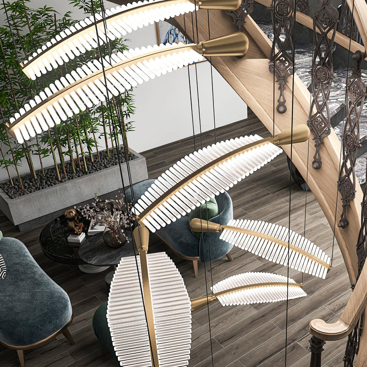 Kuo Kroonluchter Leaf Acryl Goud Elegante Moderne