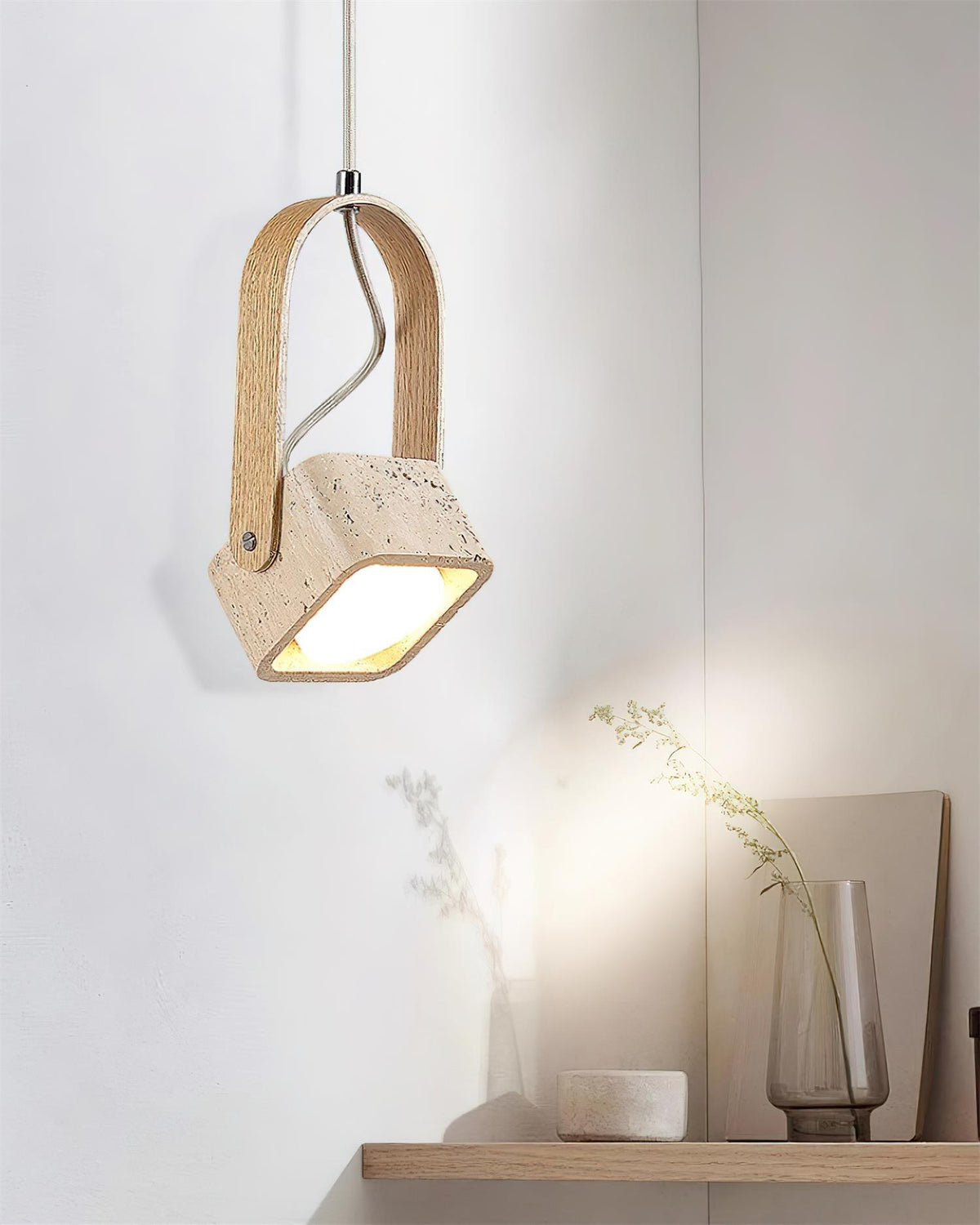 Cesta hanglamp vierkant geel travertin