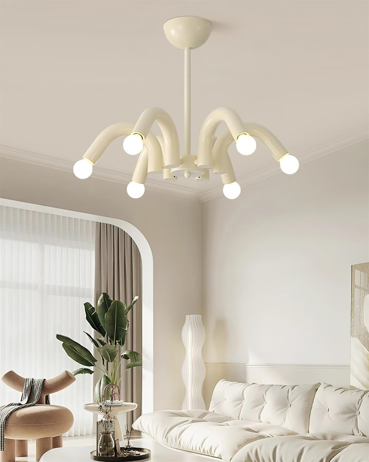 Fivelle Moderne kroonluchter van beige metaal met meerdere armen