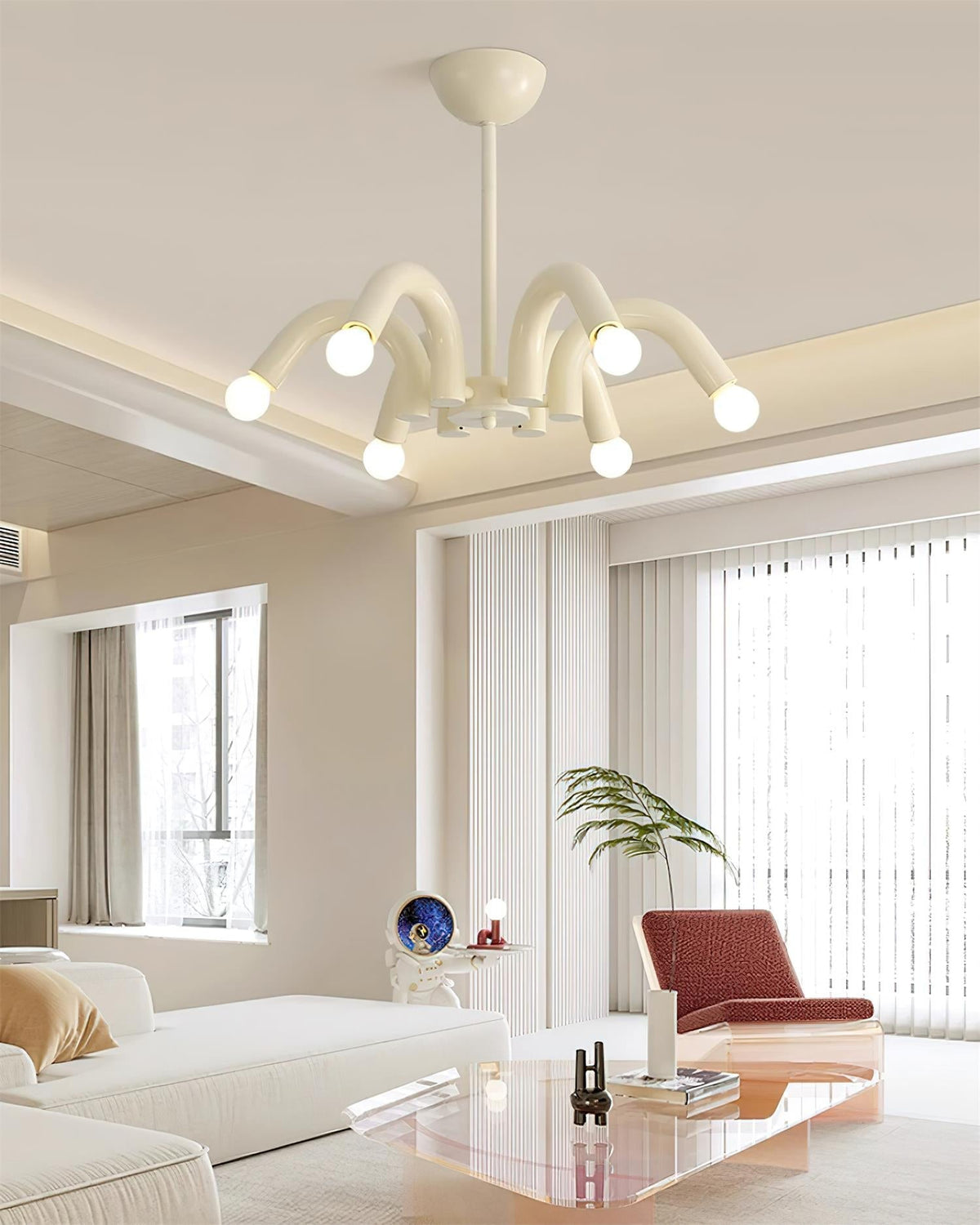Fivelle Moderne kroonluchter van beige metaal met meerdere armen