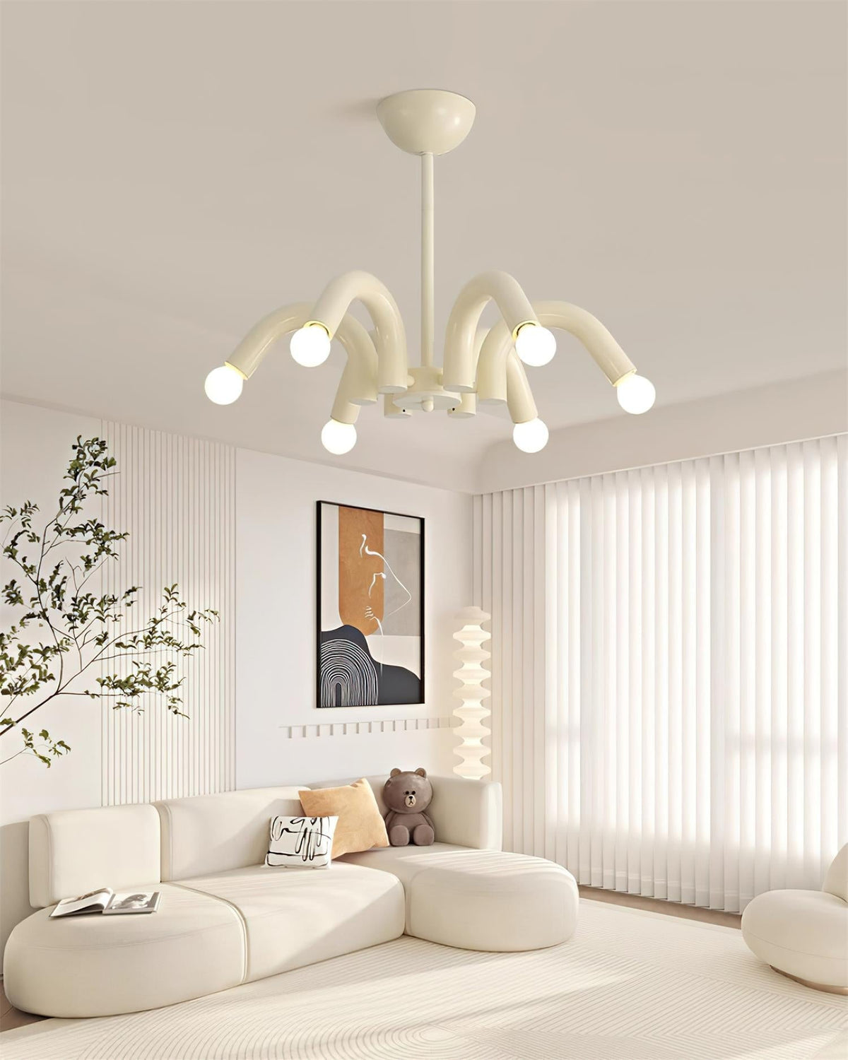 Fivelle Moderne kroonluchter van beige metaal met meerdere armen