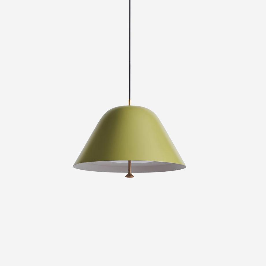Moderne hanglamp met metalen kap in groen en wit minimalistisch