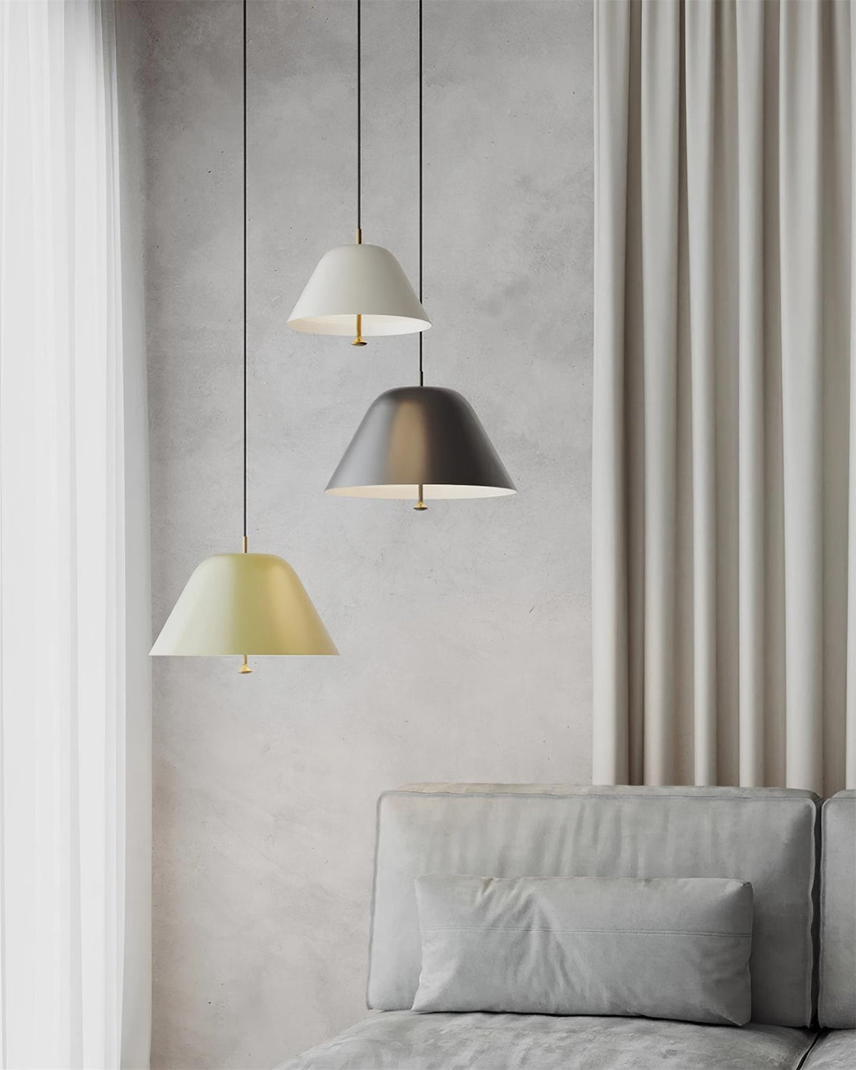 Moderne hanglamp met metalen kap in groen en wit minimalistisch
