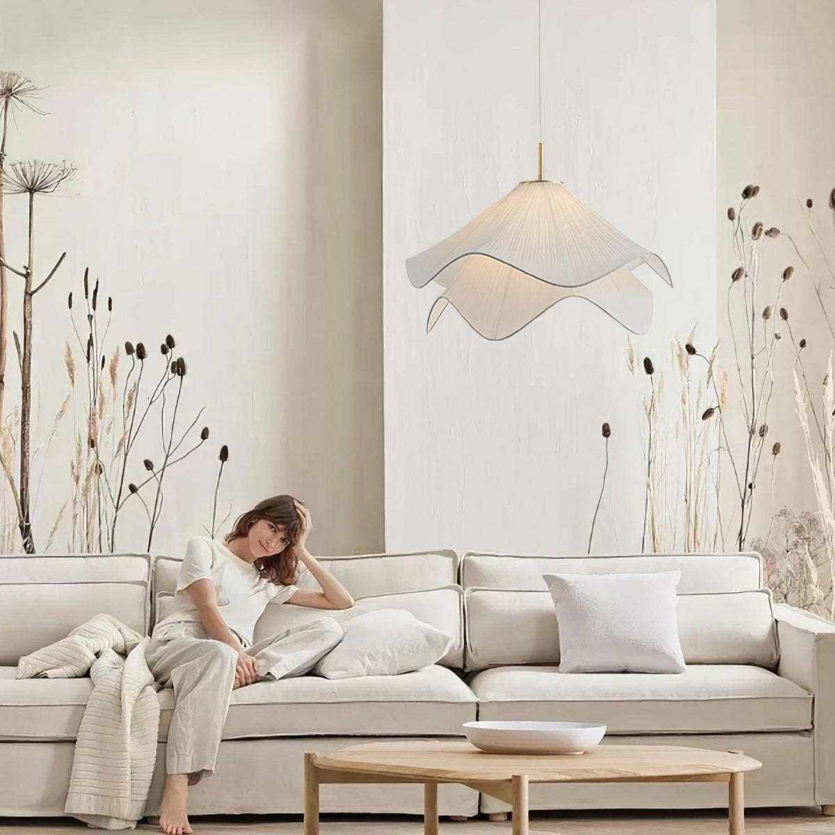 Cirirenne elegante bloemvormige stoffen hanglamp