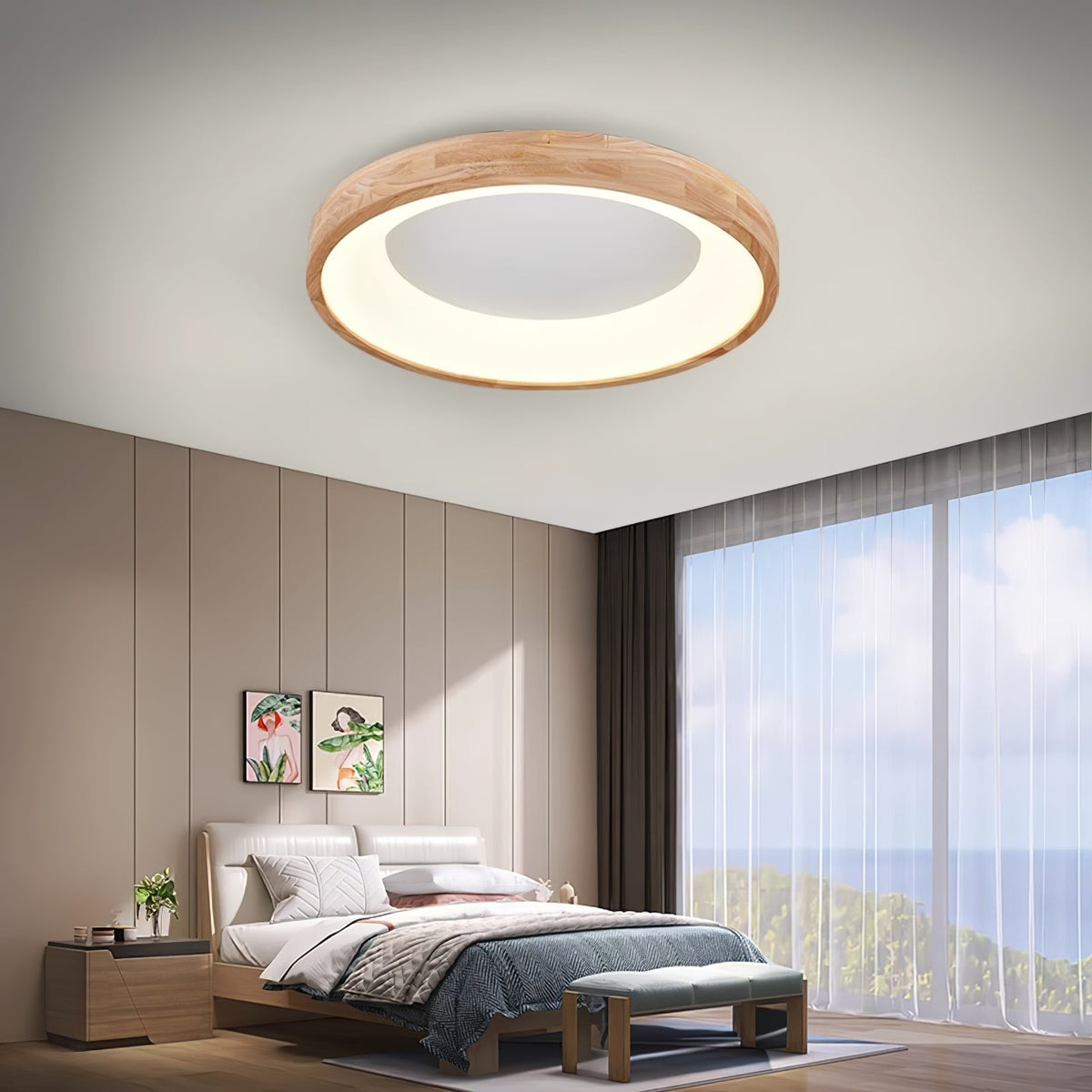 Uphae Moderne plafondlamp van hout met minimalistisch vierkant ontwerp